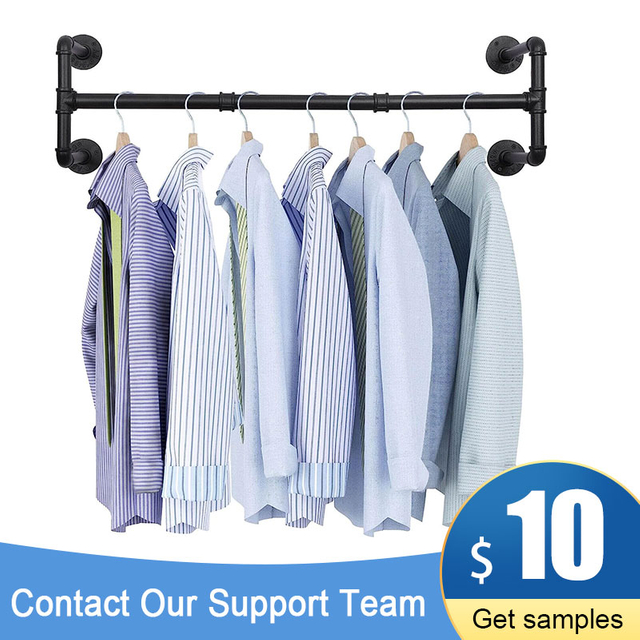 Industrial Pipe Clothes Rack, Heavy Duty Wall Mounted Black Iron Garment Rack